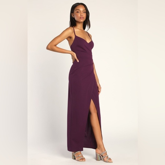 NWT - Lulu’s Sweetest Admirer Purple Ruched Surplice Maxi Dress - size Large - Picture 3 of 8